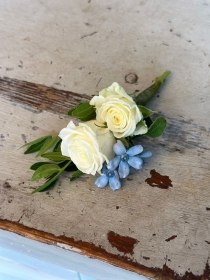 White Spray rose with  Blue Oxypetalum Buttonhole