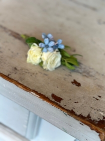 White Spray rose with  Blue Oxypetalum Buttonhole